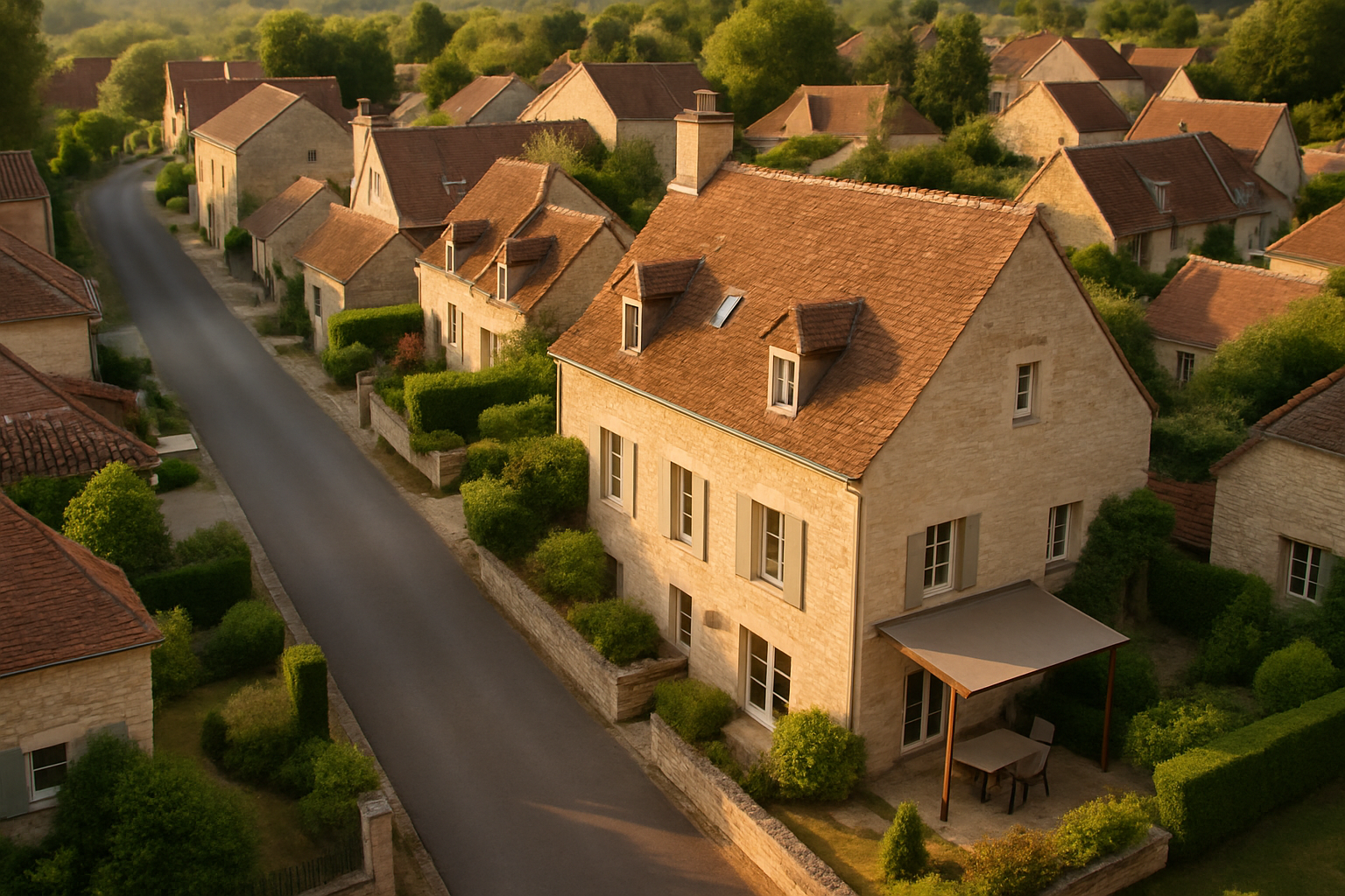 gospi.fr maison et travaux achat maison autour de moi - vue aérienne d'un quartier résidentiel français