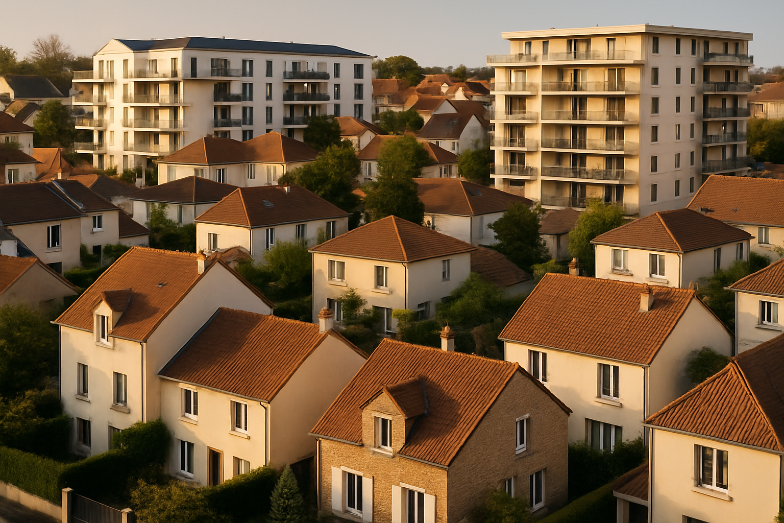 BSK Immobilier réseau mandataires immobilier France vue aérienne quartier résidentiel