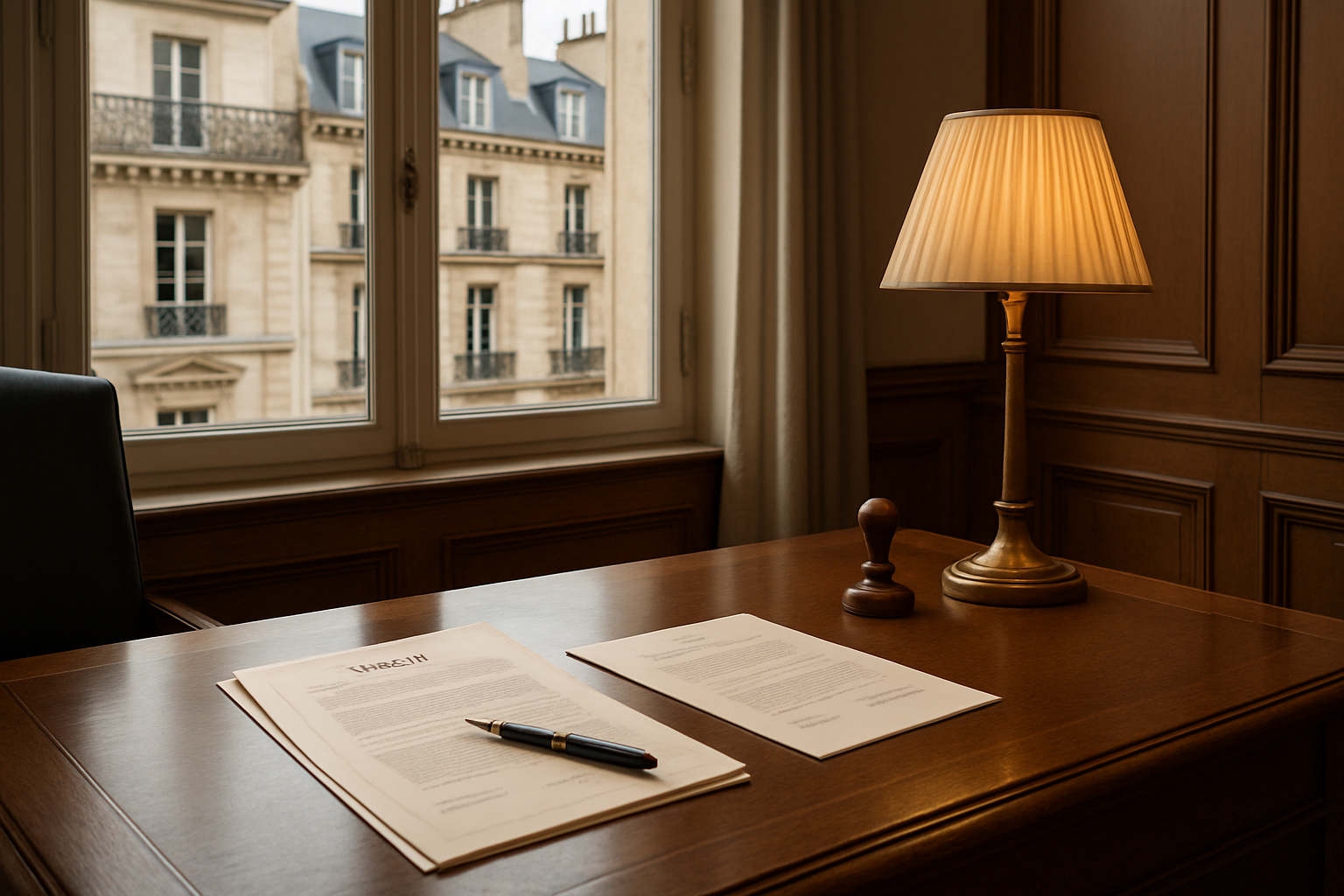 immobilier notaire - bureau notarial avec documents de vente immobilière en France