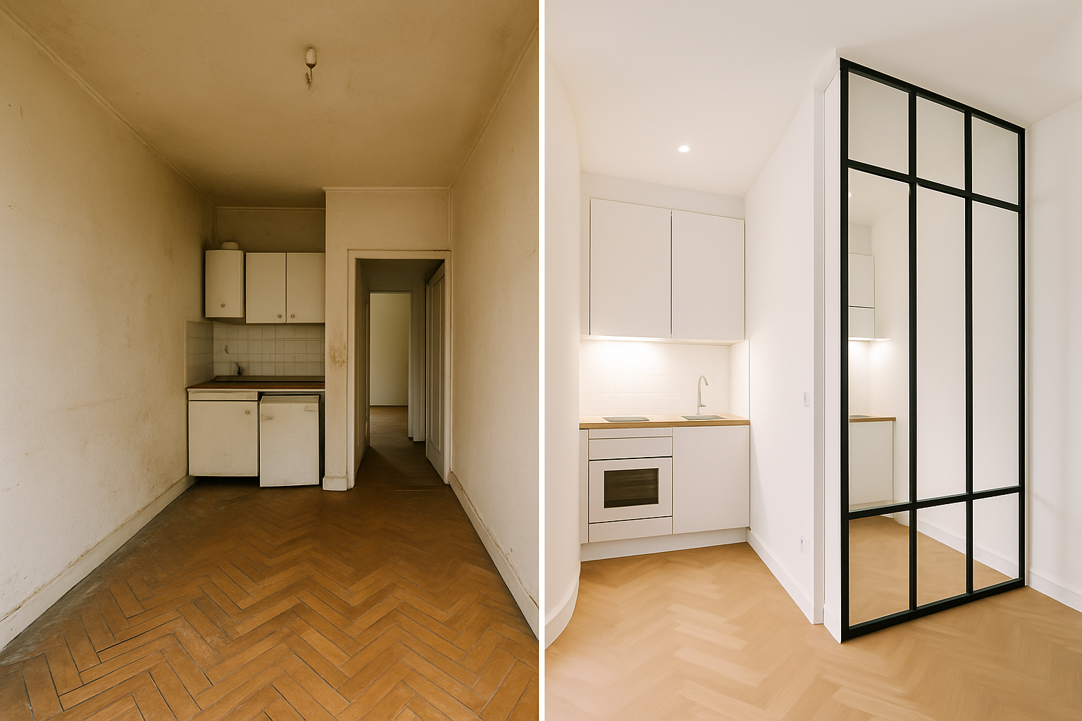 rénovation studio avant après transformation intérieure moderne