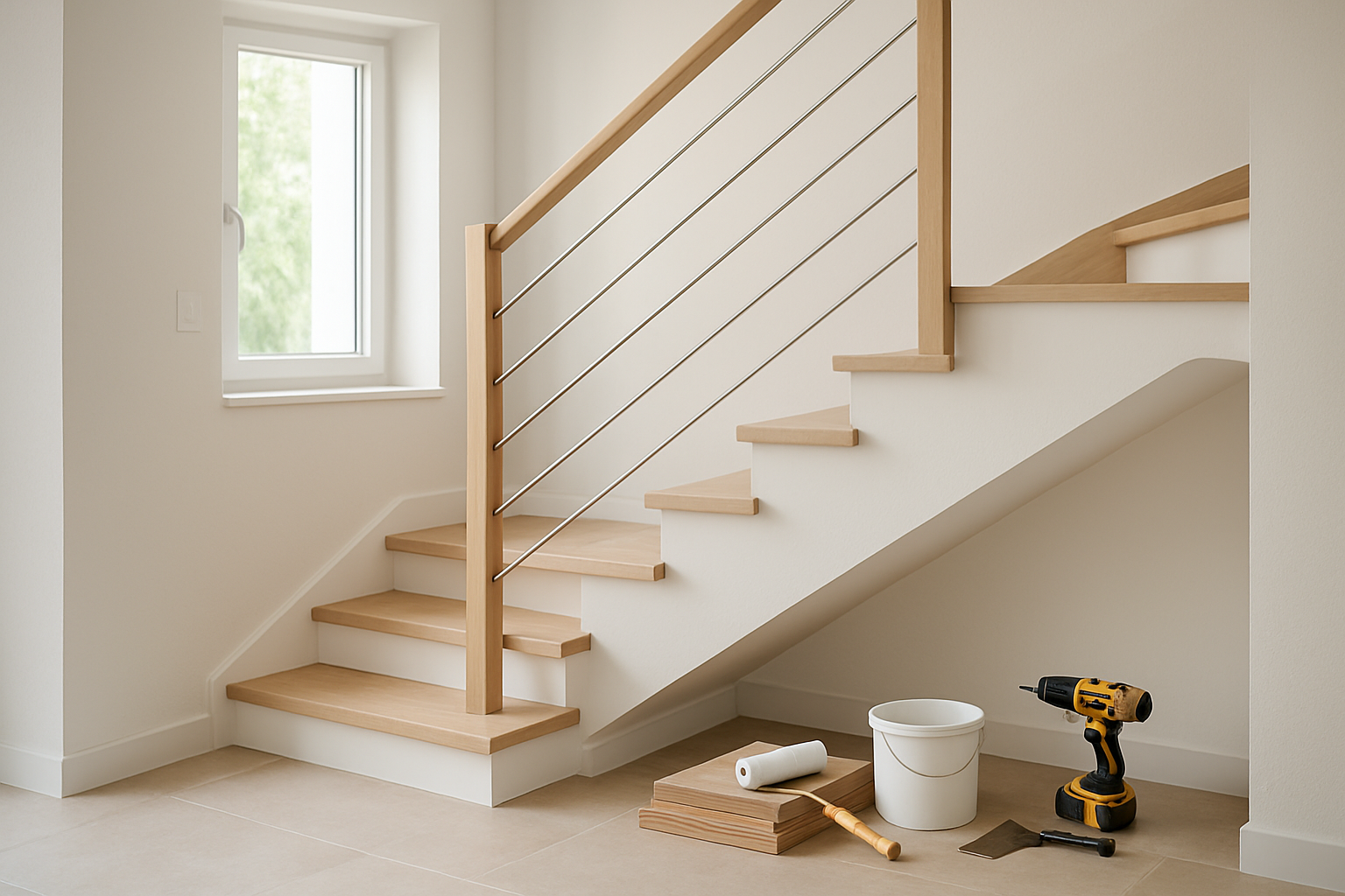 kit de rénovation escalier brico dépôt avec habillage bois et rampe inox